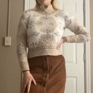 Angora rabbit wool sweater, split turtle neck, size M